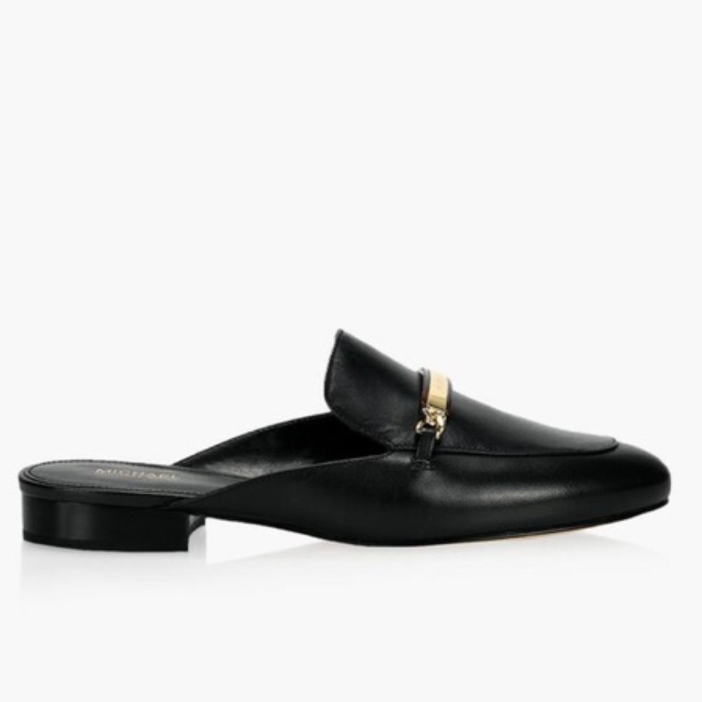 Michael Kors Nadia Leather Slide Loafer Mules Shoes Black Sz 9